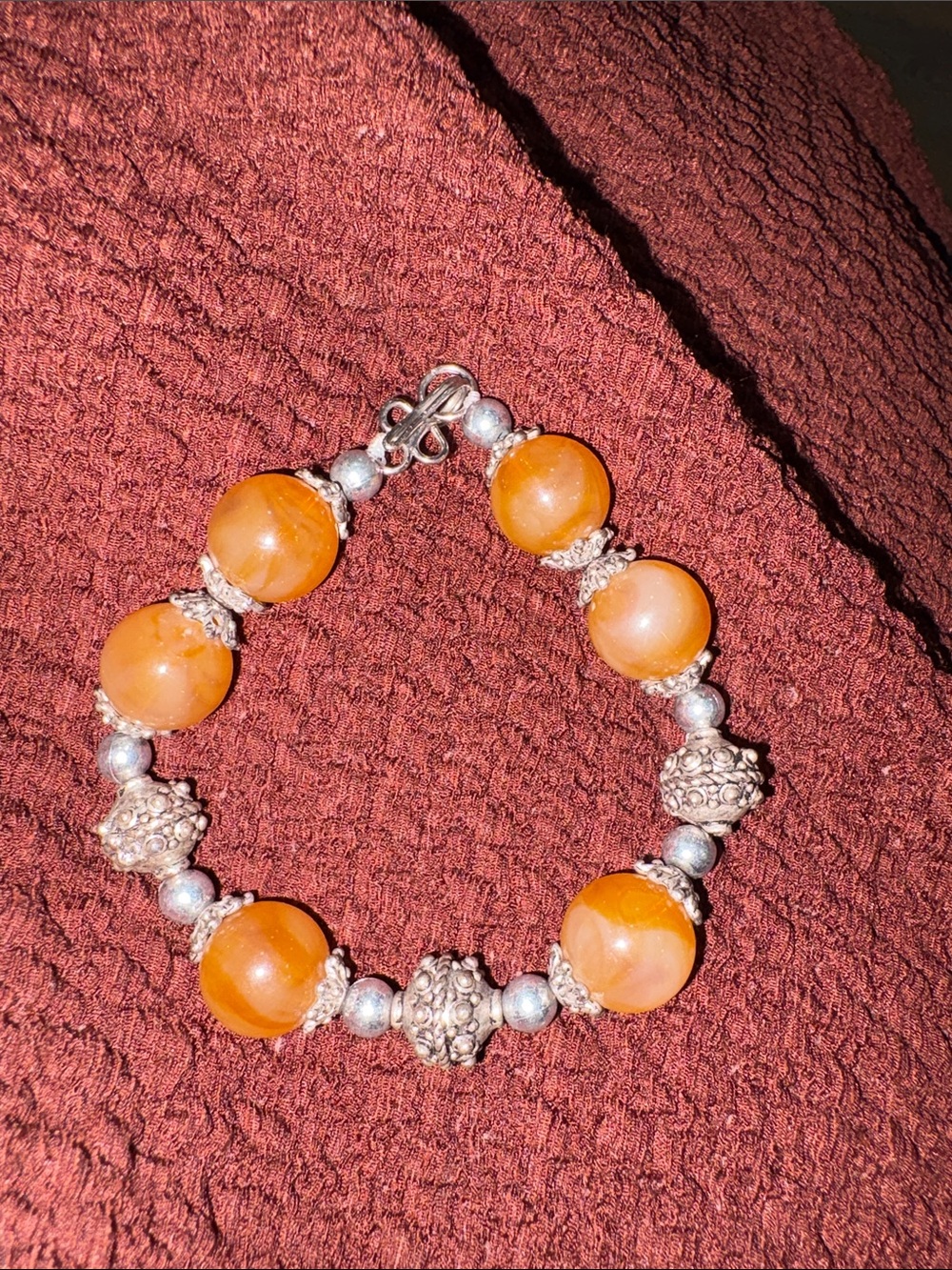 25-Elegant Orange Bead Bracelet with Silver Accents